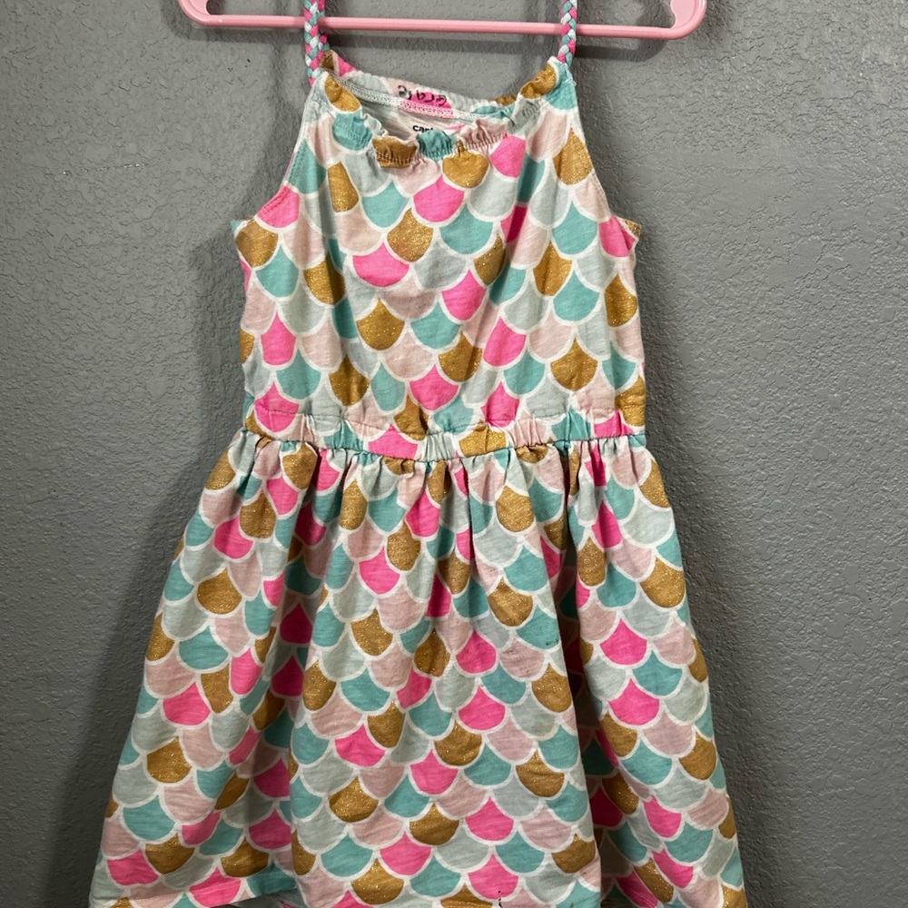 Carter's Pink, Gold, and Teal Scallop Dress